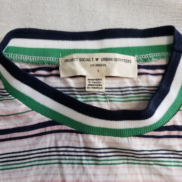 Urban Outfitters Project Social T retro Striped Tipped tee size 8 Pink - Picture 8 of 10